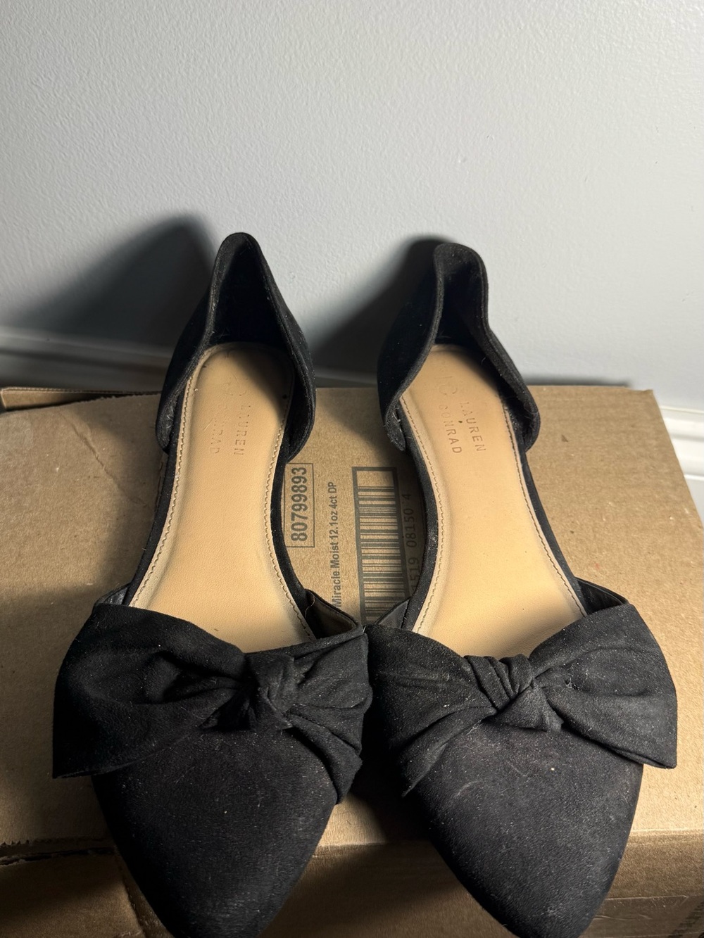 Lauren Ralph Lauren Black Pointed Toe Flats with Bow Accent